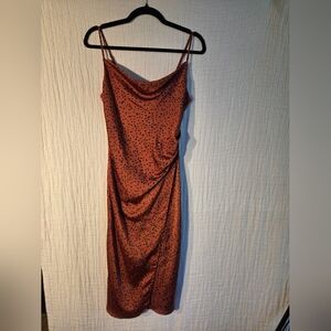 Re Named Burnt Orange Slip Dress With Leopard Spots